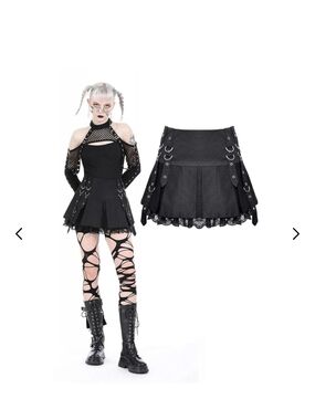 Black Gothic Pleated Mini Skirt with Lace Trim